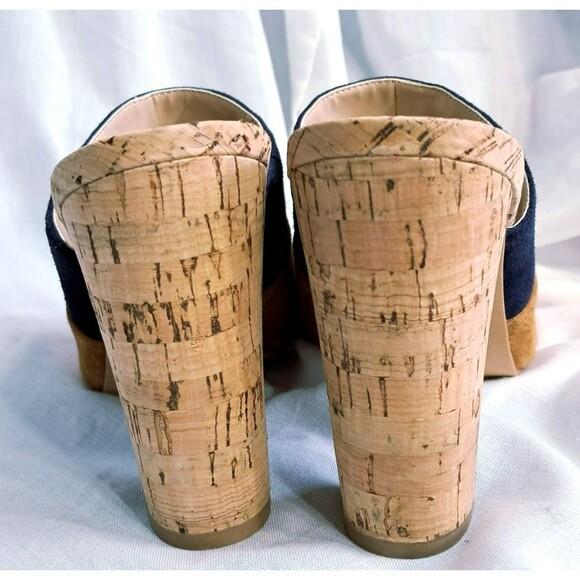 Vince Camuto Vella Color Block Suede Slide Mule Cork Heel Slip On Size 9 - Picture 8 of 12